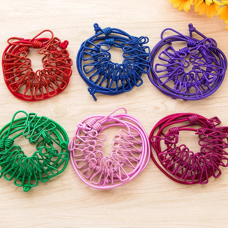 Portable 12 Clip Drying Rope Elastic Clothes Clip