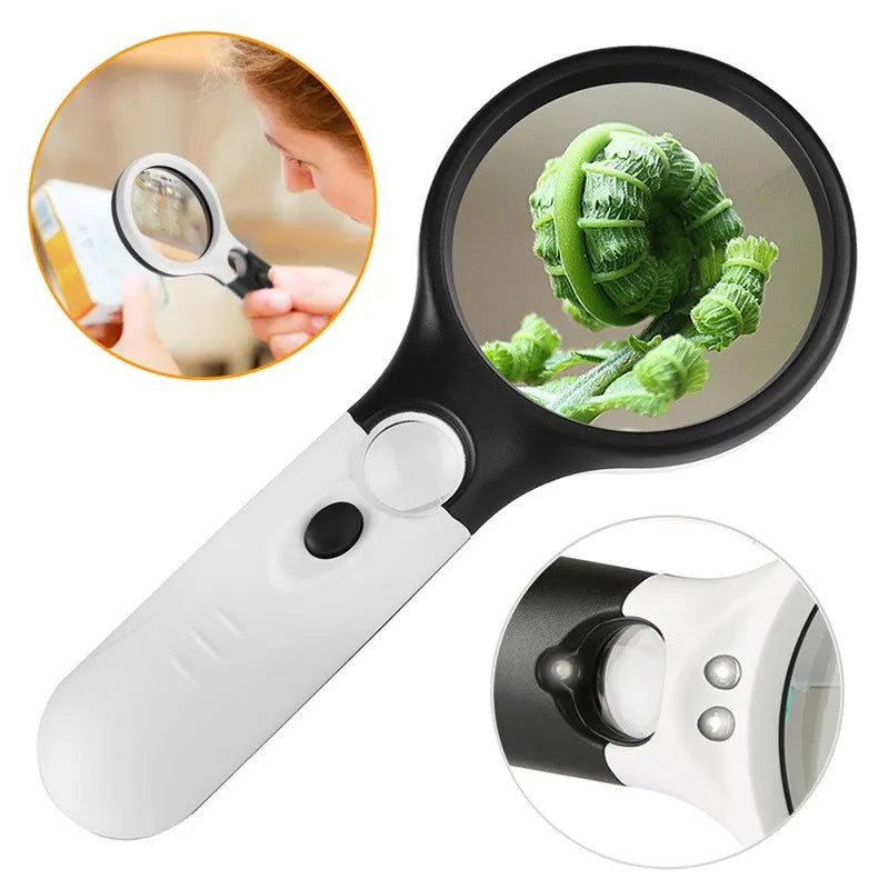 LED Handheld Magnifying Glass Mirror with Light