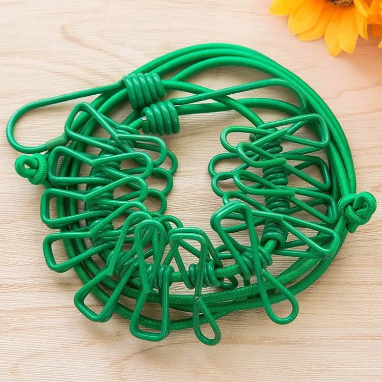 Portable 12 Clip Drying Rope Elastic Clothes Clip