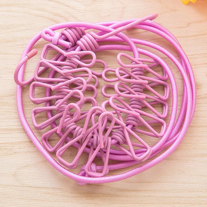 Portable 12 Clip Drying Rope Elastic Clothes Clip