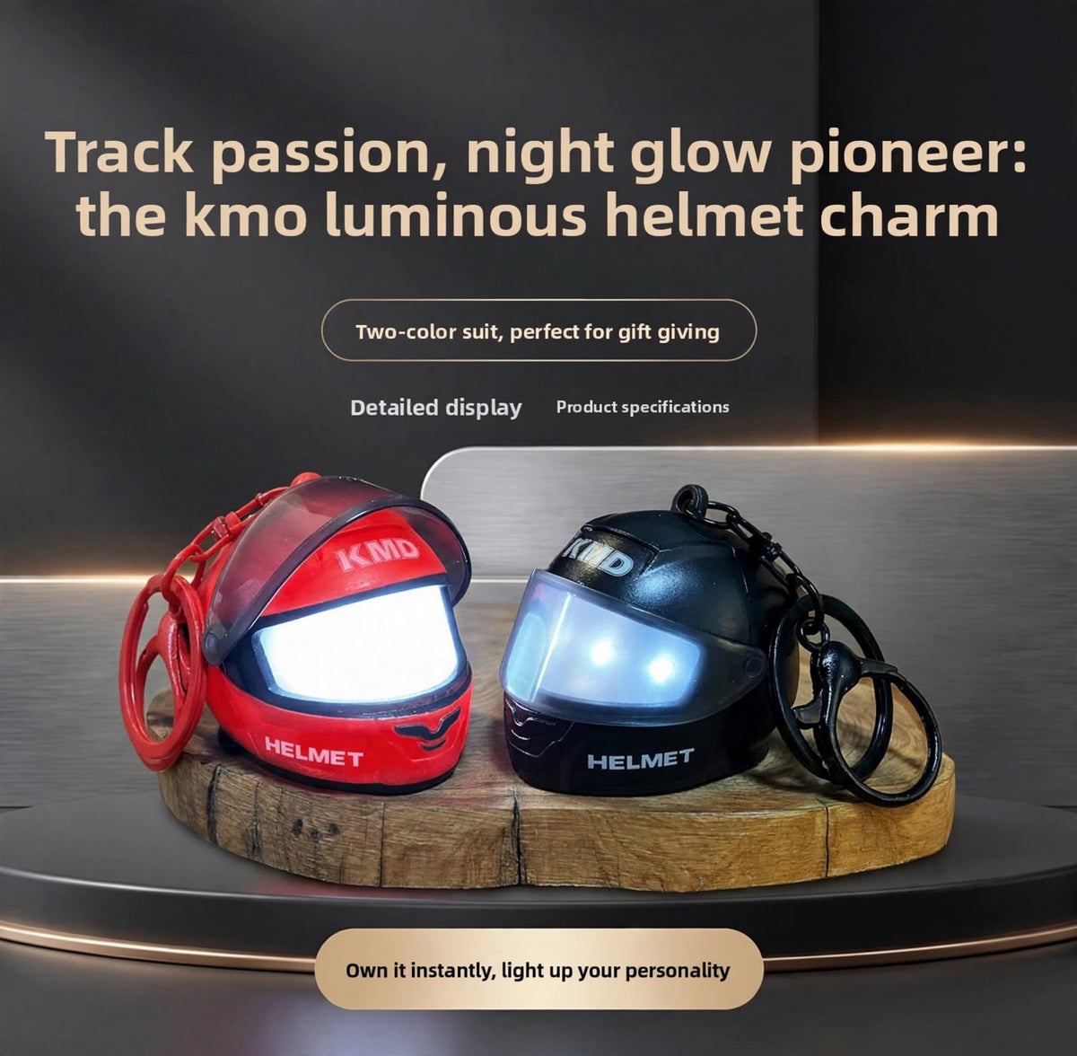 Mini Helmet Charm Keychain with Light