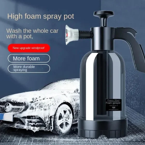 2L Hand Pump Foam Car Wash Sprayer – Air Pressure Cleaning & Gardening Spray Bottle (Black)